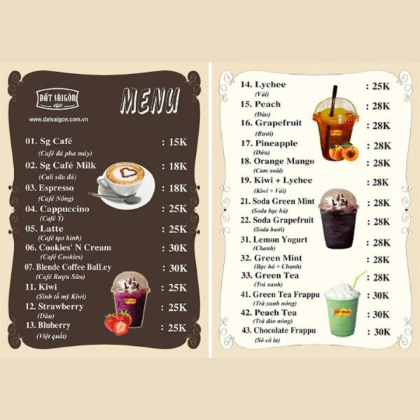 In menu quán cafe đẹp, nhiều mẫu tại in Hoa Long