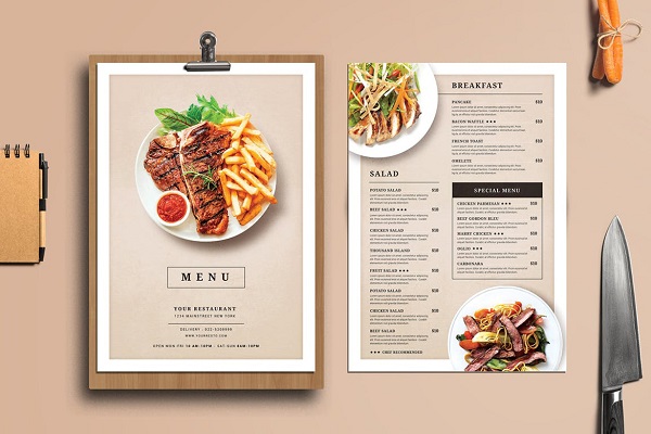 In menu có kích thước A4, A5