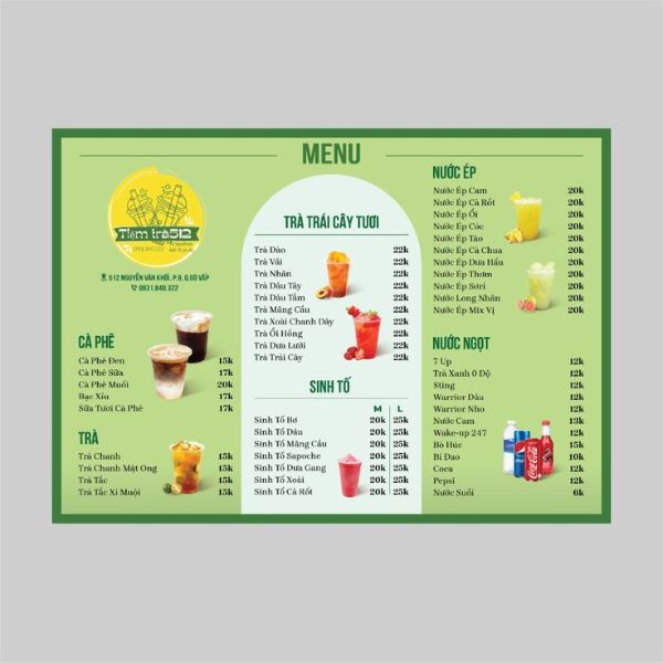 In menu trà sữa giá rẻ, mẫu đẹp tại In Hoa Long