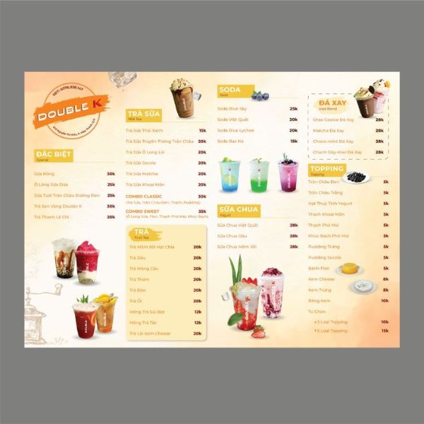 In menu trà sữa giá rẻ, mẫu đẹp tại In Hoa Long