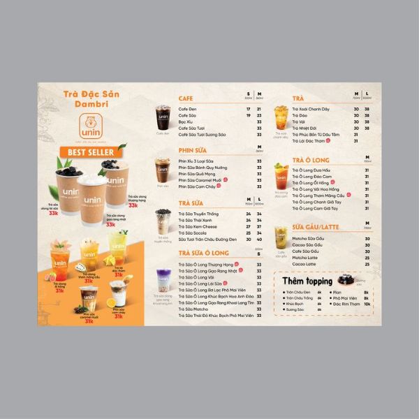 In menu trà sữa giá rẻ, mẫu đẹp tại In Hoa Long