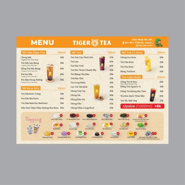In menu trà sữa giá rẻ, mẫu đẹp tại In Hoa Long