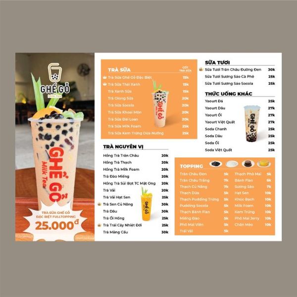 In menu trà sữa giá rẻ, mẫu đẹp tại In Hoa Long
