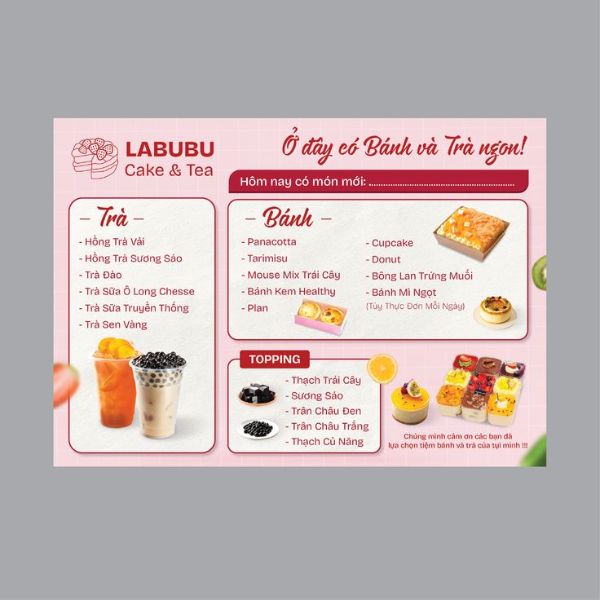In menu trà sữa giá rẻ, mẫu đẹp tại In Hoa Long