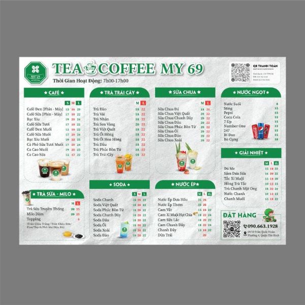 In menu trà sữa giá rẻ, mẫu đẹp tại In Hoa Long