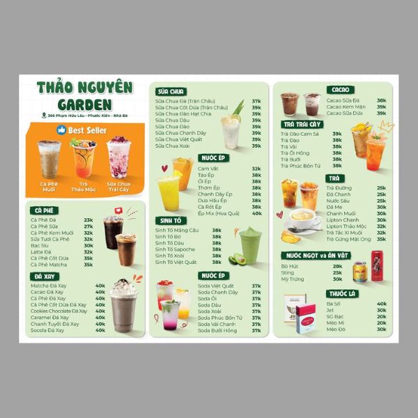 In menu trà sữa giá rẻ, mẫu đẹp tại In Hoa Long