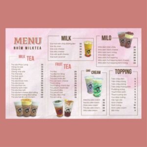 In menu trà sữa giá rẻ, mẫu đẹp tại In Hoa Long