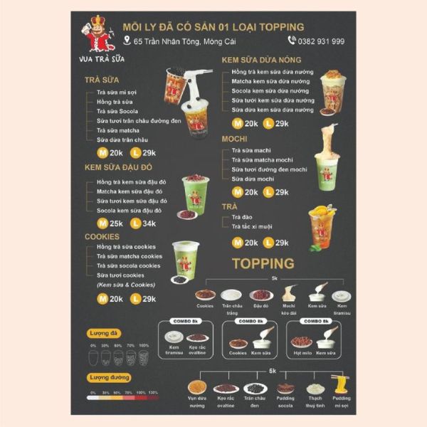 In menu trà sữa giá rẻ, mẫu đẹp tại In Hoa Long
