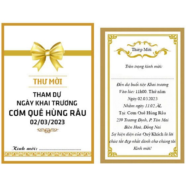 In thiệp mời khai trương nhà hàng theo yêu cầu