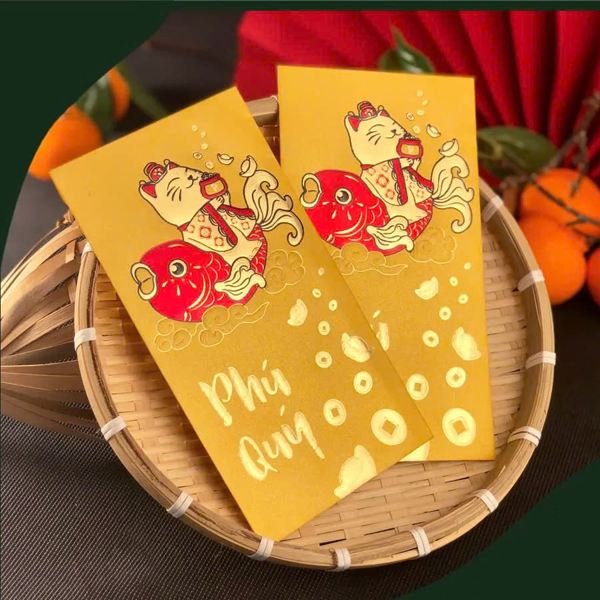 Mẫu bao lì xì giấy mỹ thuật màu vàng