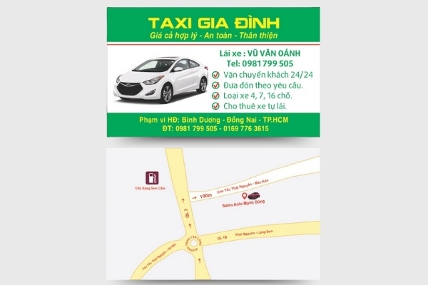 Mẫu card visit xe taxi gia đình