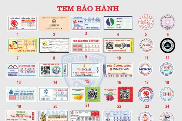 Mẫu tem bảo hành điện tử giá rẻ, chất lượng cao tại Hoa Long