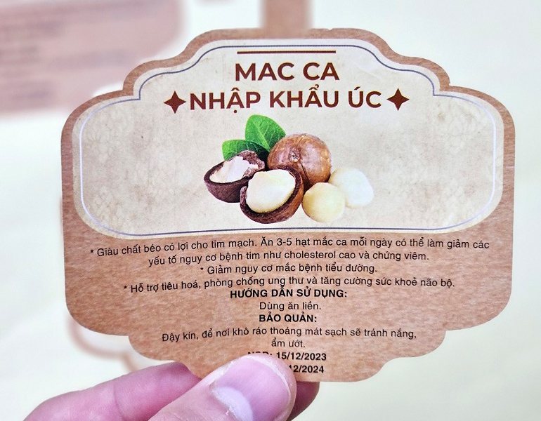 In tem nhãn sản phẩm hạt macca giấy kraft