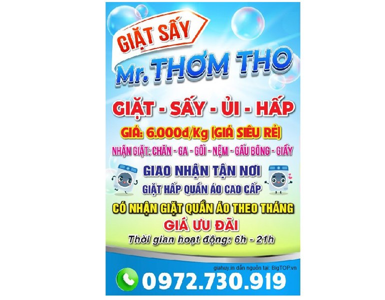 In tờ rơi giặt, sấy, là, ủi quần áo tại xưởng in giàu kinh nghiệm