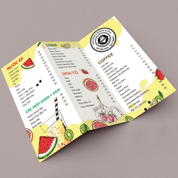 In menu gấp 3 giá rẻ, mẫu đẹp tại In Hoa Long