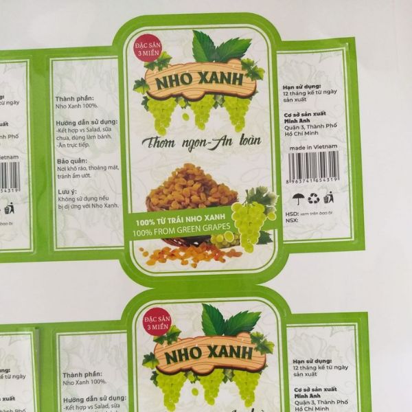 In tem nhãn nho khô giá rẻ, lấy nhanh theo yêu cầu tại Hà Nội