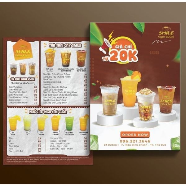 In tờ rơi menu giá rẻ, chất lượng cao tại In Hoa Long