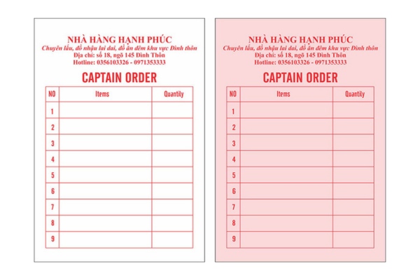Mẫu order thiết kế đơn giản