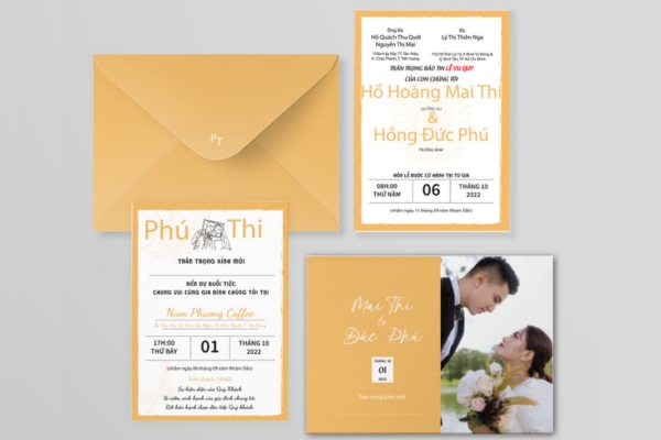 Mẫu thiệp cưới in hình cô dâu chú rể đẹp mắt