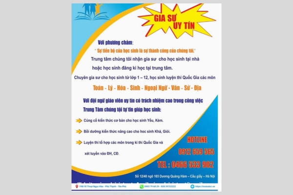Mẫu tờ rơi gia sư theo môn học