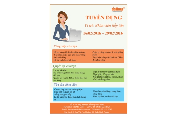 Mẫu thiết kế tờ rơi tuyển nhân viên lễ tân