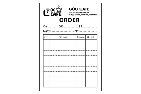Mẫu order quán cà phê đẹp mắt