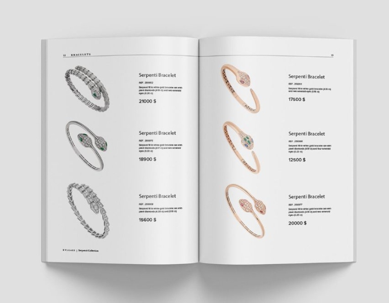 In brochure trang sức với nội dung logic