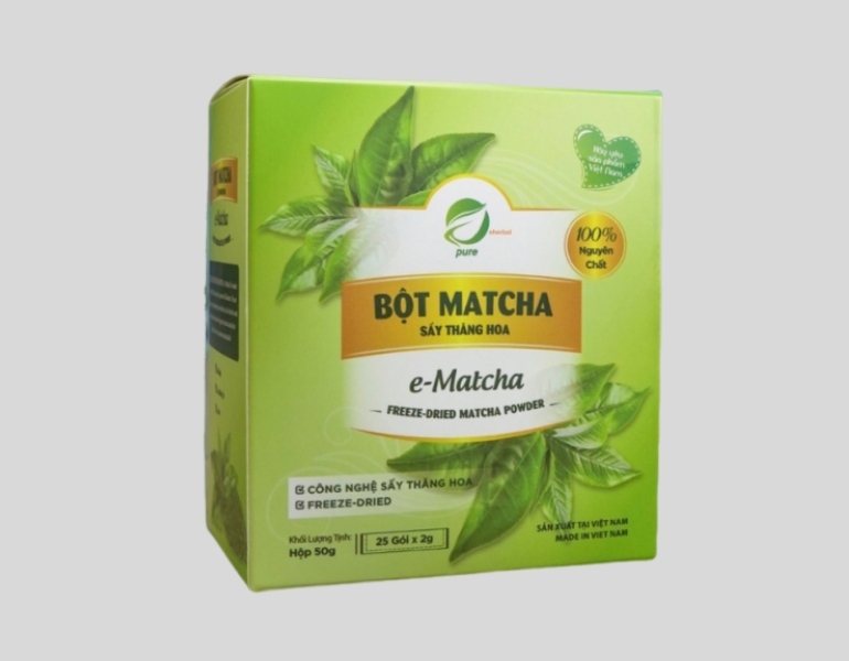 In hộp đựng bột trà xanh trên chất liệu giấy an toàn