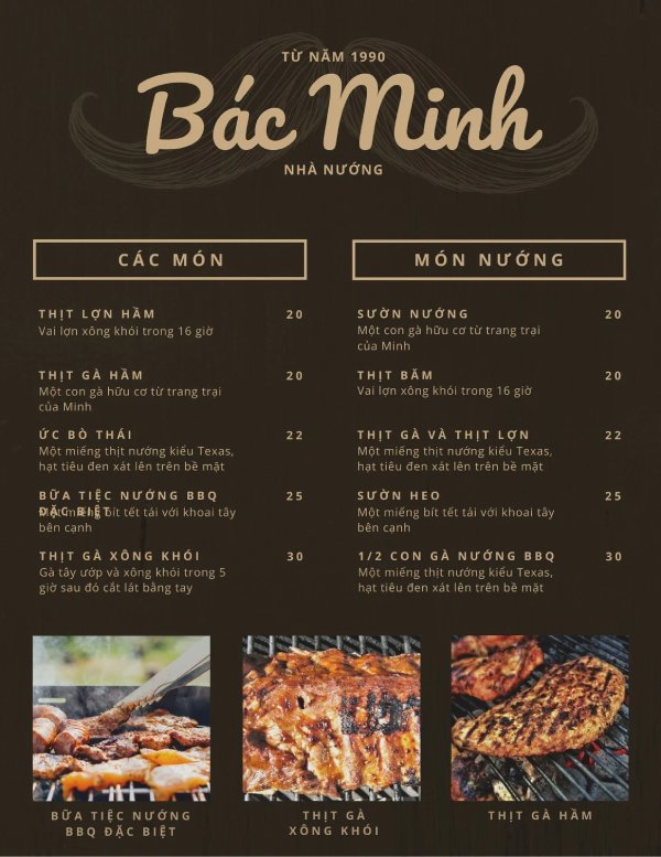In Hoa Long nhận thiết kế và in ấn menu quán nướng chất lượng