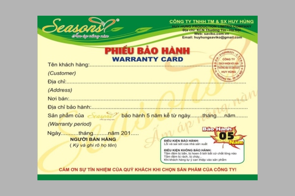 Kích thước in phiếu bảo hành cỡ lớn