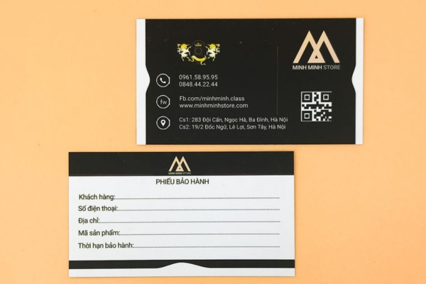 Kích thước in phiếu bảo hành nhỏ gọn như card visit