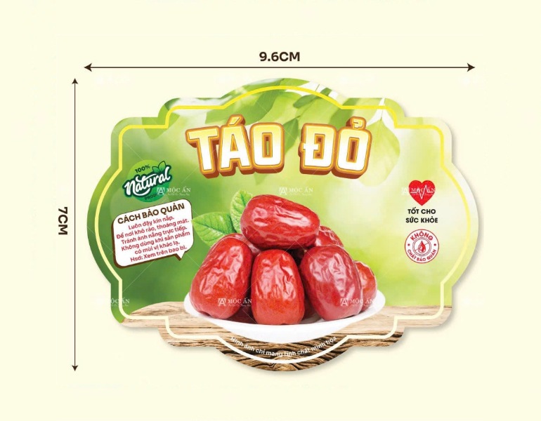 Kích thước in tem nhãn táo đỏ tiêu chuẩn