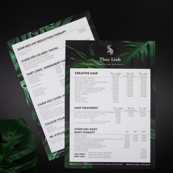 mẫu menu spa đẹp