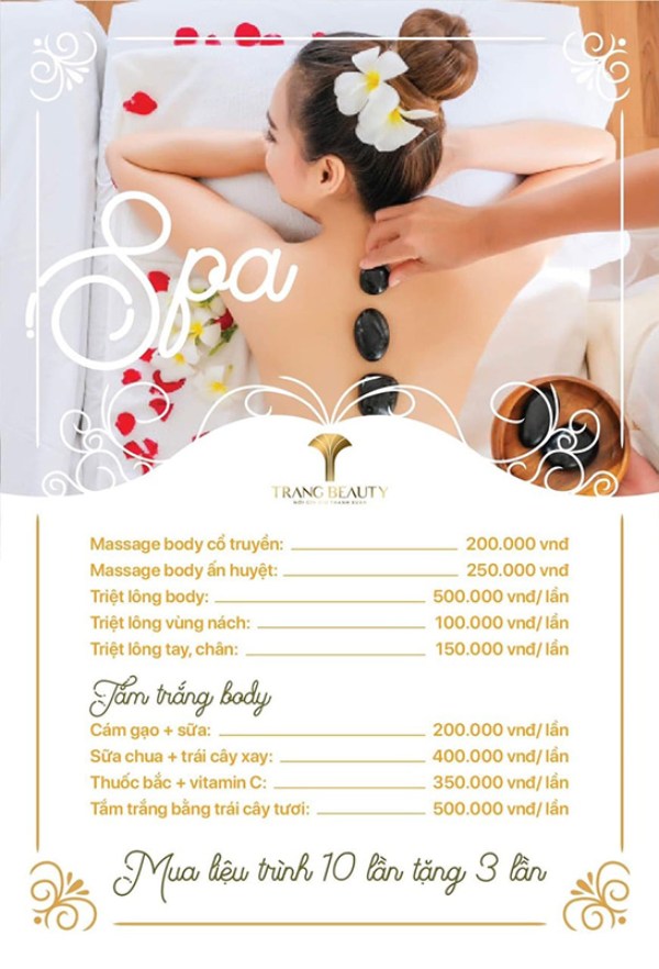 mẫu menu spa theo yêu cầu