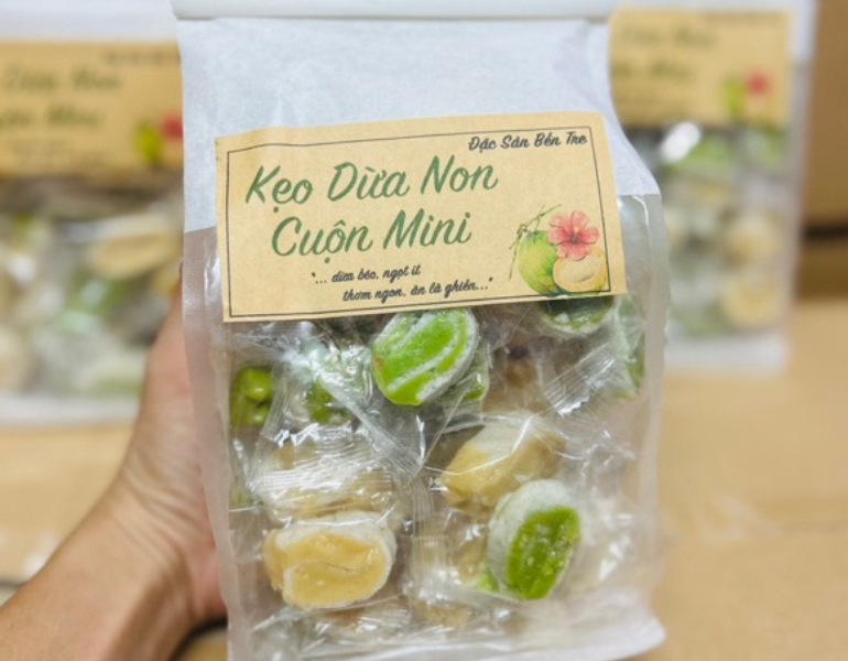 Mẫu tem nhãn kẹo dừa non đẹp mắt