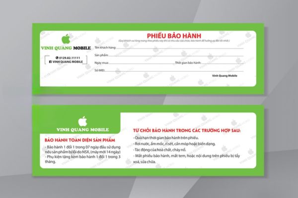 Mẫu phiếu bảo hành điện thoại đẹp, thiết kế theo yêu cầu