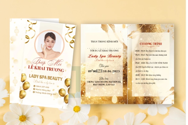 IN Hoa Long nhận thiết kế và in ấn mẫu thiệp mời khai trương spa cao cấp
