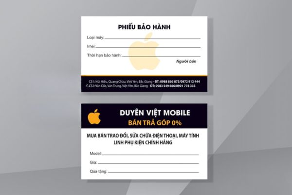Mẫu phiếu bảo hành điện thoại đẹp, thiết kế theo yêu cầu