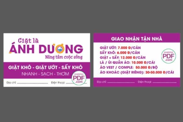 Mẫu card visit giặt là đẹp, thiết kế theo yêu cầu