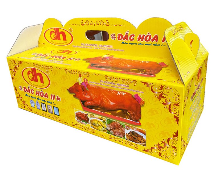 In hộp giấy đựng vịt quay, lợn quay có tay cầm
