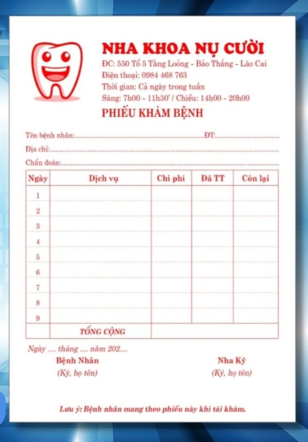 In Hoa Long nhận thiết kế và in ấn mẫu hóa đơn nha khoa số lượng nhiều