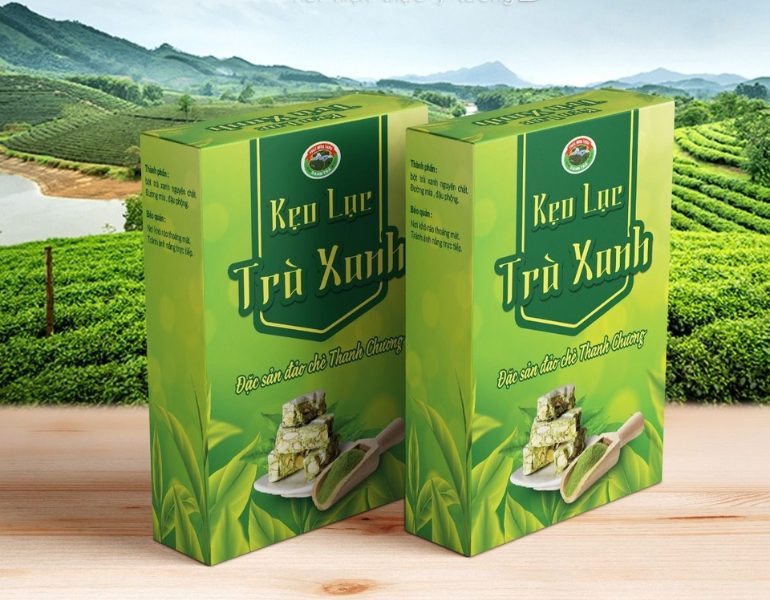 Mẫu hộp giấy đựng kẹo lạc trà xanh đẹp mắt