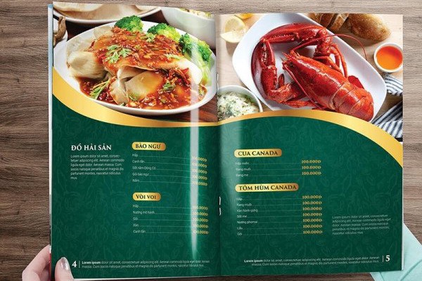 In Hoa Long nhận thiết kế và in ấn mẫu menu hải sản chất lượng