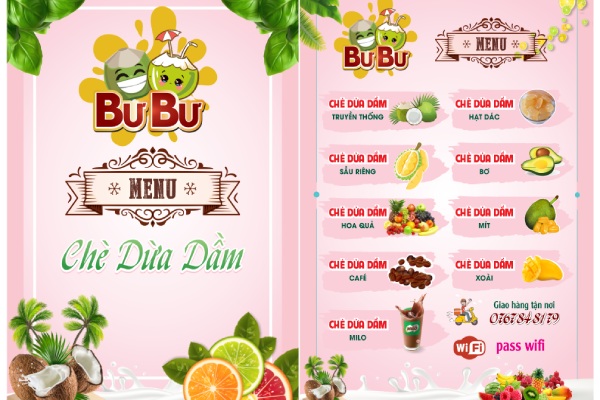 IN Hoa Long nhận thiết kế và in ấn mẫu menu quán chè đẹp