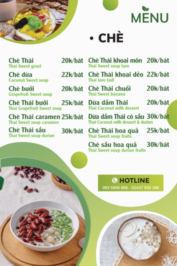 IN Hoa Long nhận thiế kế và in ấn mẫu menu quán chè số lượng ít