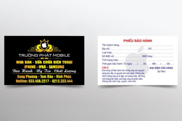 Mẫu phiếu bảo hành điện thoại đẹp, thiết kế theo yêu cầu