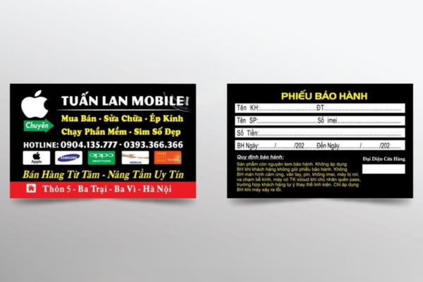 Mẫu phiếu bảo hành điện thoại đẹp, thiết kế theo yêu cầu