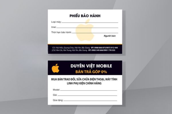 Mẫu phiếu bảo hành điện thoại đẹp, thiết kế theo yêu cầu