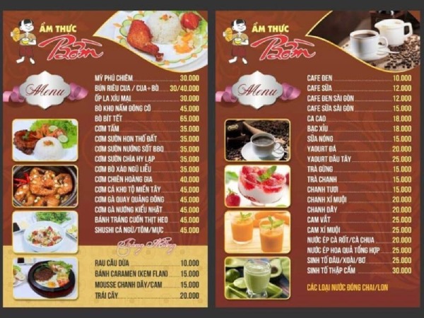 In Hoa Long nhận thiết kế và in ấn mẫu thực đơn đẹp chất lượng