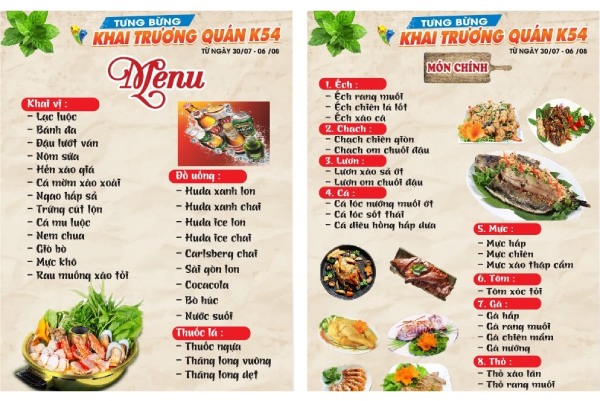 In Hoa Long nhận thiết kế và in ấn mẫu thực đơn đẹp giá rẻ